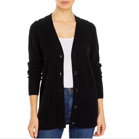 NWOT Like New C by Bloomingdale's 100 Cashmere Black Grandfather Cardigan Size M - Picture 1 of 8